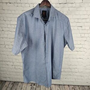 LU Linea Uomo Mens XL Blue Polka Dot Short Sleeve Button Up Shirt Cotton